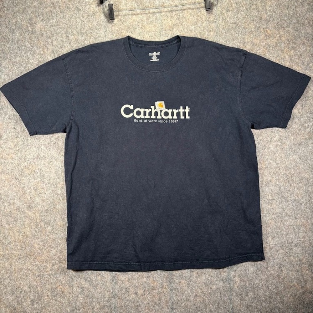 Carhartt Mens Size 2XL Faded Spell Out Center Logo‎ Short Sleeve T-Shirt Black